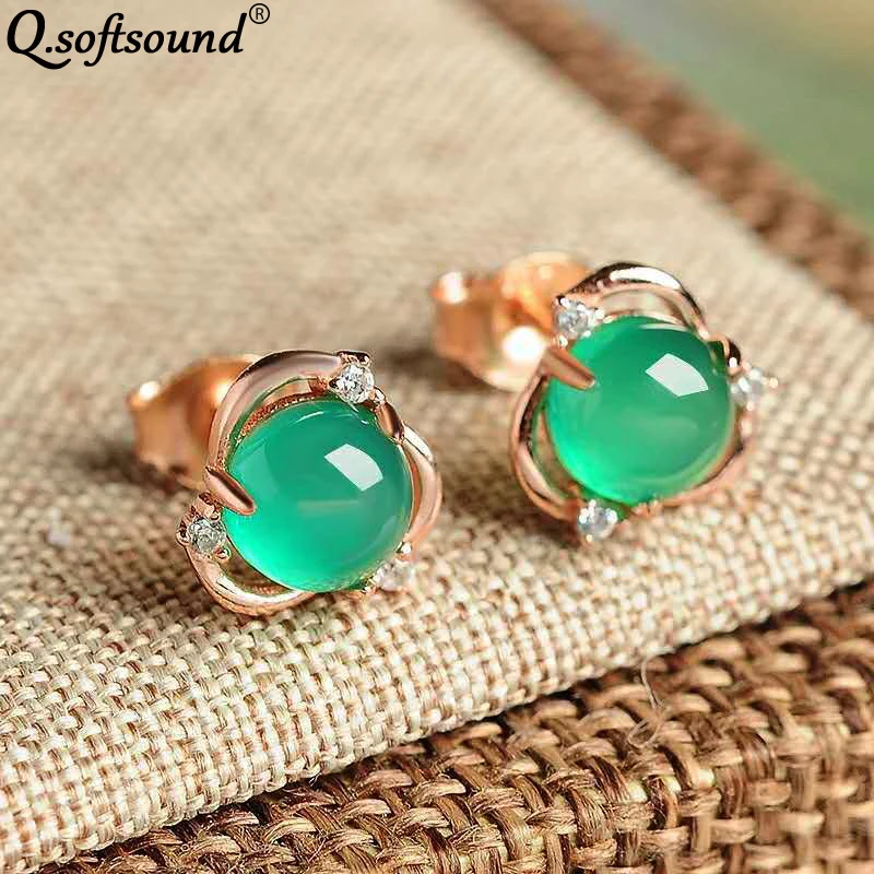 Женские серьги-гвоздики в форме цветка Chrysoprase винтажное ювелирное изделие цвета