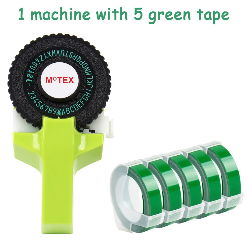 Зеленый цвет MoTex E101 принтер мини DIY Ручная Совместимость для dymo 3D тиснение ручная лента ручная машинка надпись машина - Цвет: machine with 5 green