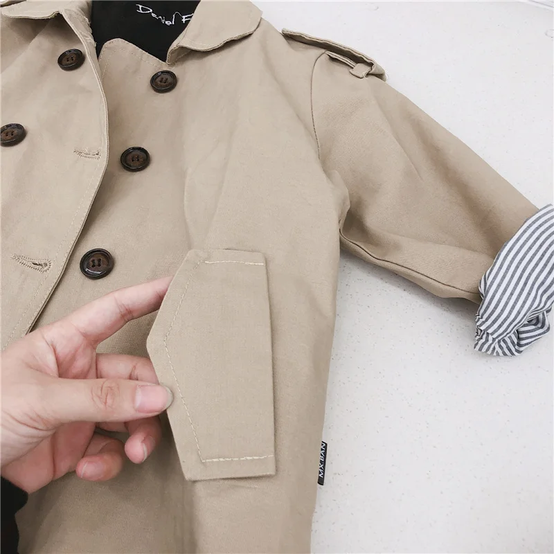 Spring Fall New Boys Girls Solid Color Casual Trench Coat Children Fashion Mid-Length Windbreaker Kids Turn-down Collar Clothes