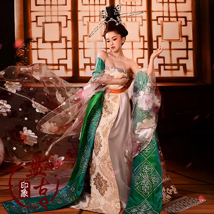 Chinese Traditional Elegant Sexy  Hanfu Movie TV portrait theme antique Tang Song Yuan Ming Dynasty Chiffon embroidered queen
