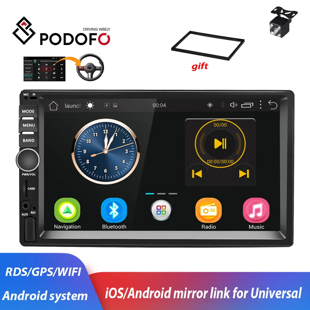 Podofo 2 din автомобильное радио с gps навигацией wifi FM AM ISO Android Авторадио MirrorLink 2Din 7