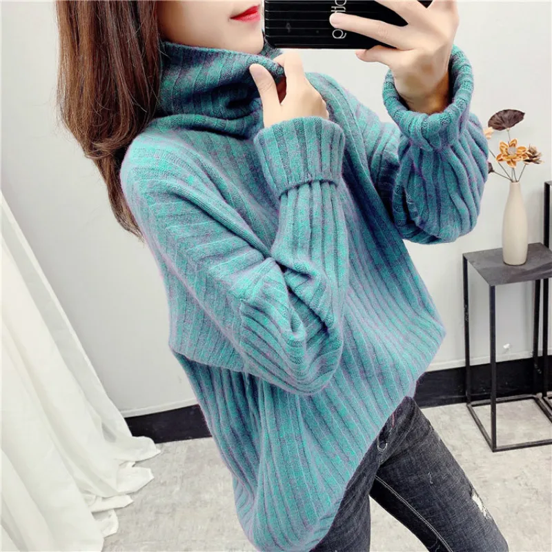 

warm women's Turtleneck Sweaters 2019 Winter Tops Sweater for Women casual Pullover Jumper Long Sleeve Knitted Sweater female
