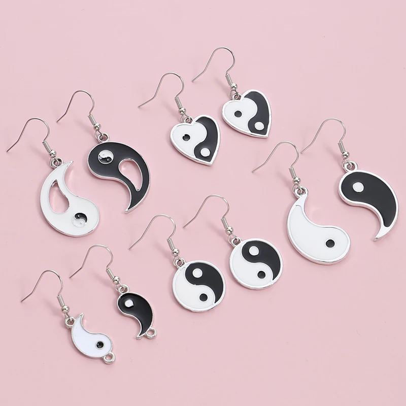 1 пара Инь-Ян тайцзи Сплетницы Асимметричные висячие серьги черно-белые Висячие серьги для женщин девушек Панк ювелирные изделия ручной работы подарки
