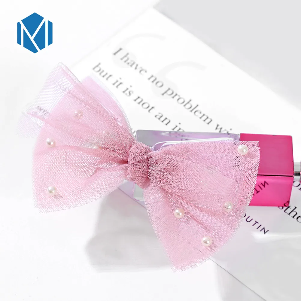 Pink with pearls B M MISM INS, новинка, жемчужный большой бант, жемчужный Утконос, заколка для девочек, милые аксессуары для волос, корейский дизайн, безопасная детская заколка - Цвет: Pink with pearls B