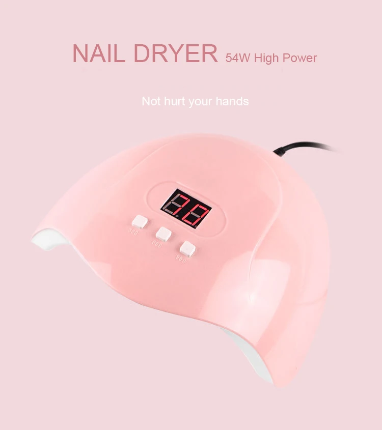 

54W LED Pink Nail Dryer Lamp UV 18 Lamps For Curing UV Gel Nail Polish USB Smart Timing With LCD Digital Display Nail Art Tools