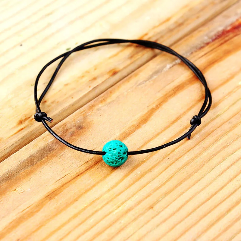 green Boho красочные вулканической лавы рок ножной браслет браслеты для женщин мужчин натуральный камень коровьей веревки бисера цепи ноги браслет ювелирные изделия - Окраска металла: green
