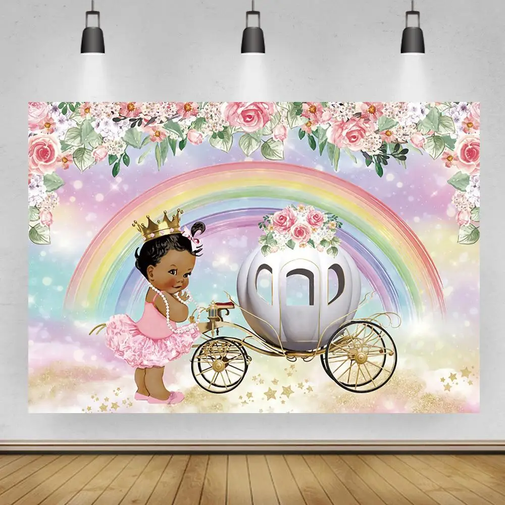 

Фон для фотосъемки маленькая принцесса цветы Тыква каретка Радуга розовая девушка день рождения баннер настенный постер