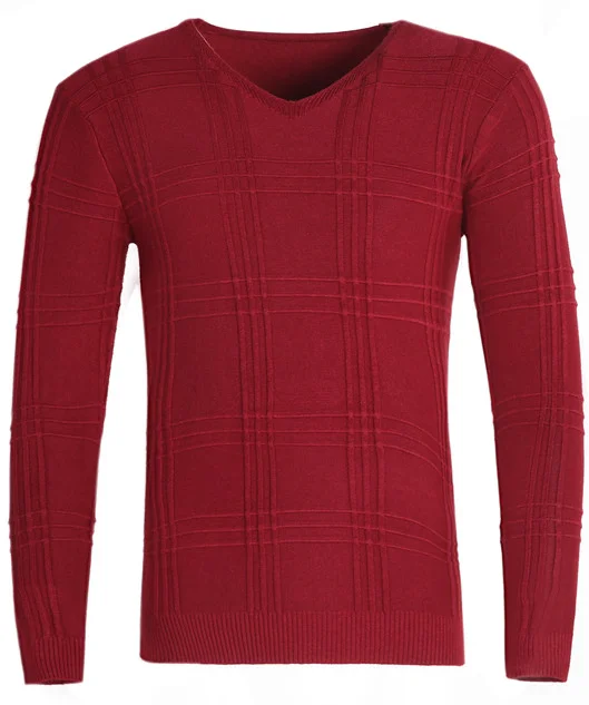 

Men's Casual plaid long-sleeved sweater V-neck slim fashion pullover