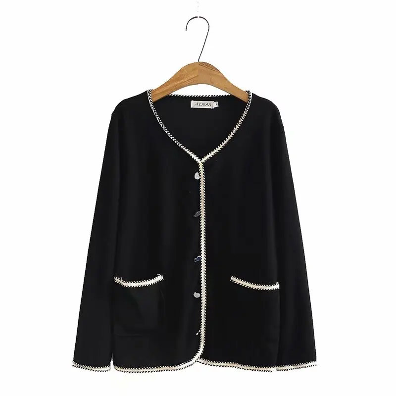 Женский шерстяной кардиган размера плюс, однотонный черный свободный свитер с карманами, вязаное пальто-свитер, весна 2021 от AliExpress RU&CIS NEW