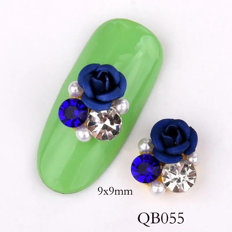 QB055 10 шт яркий Жемчужный Цветок из горного хрусталя дизайн сплав дизайн ногтей украшения Блеск DIY 3D украшения для ногтей кулон QB054-063 - Цвет: QB055