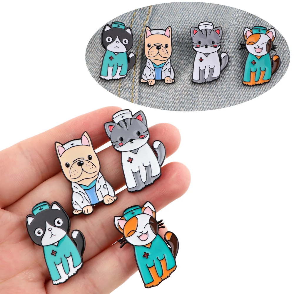 

YQ537 Cute Medical Shape Dogs Cats Enamel Pin Brooch Cartoon Badge Jewelry Gifts for Pet Veterinarian Doctor Nurse RN Students