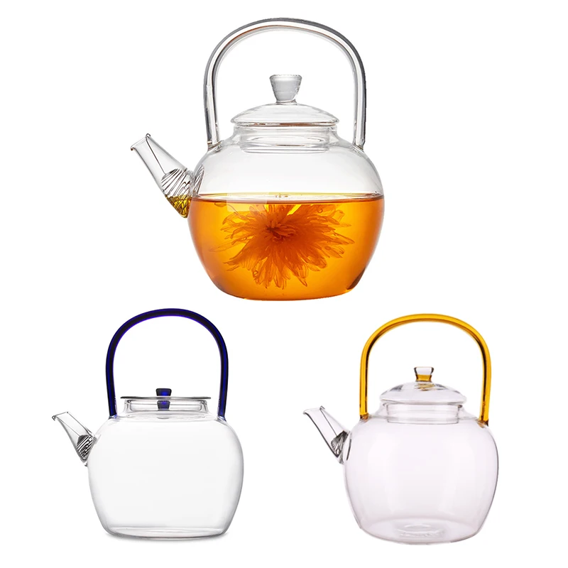 

Термостойкий с высокой ручкой цветочный кофейный стеклянный прозрачный чайный горшок Цветущий китайский стеклянный чайный горшок прозрач...