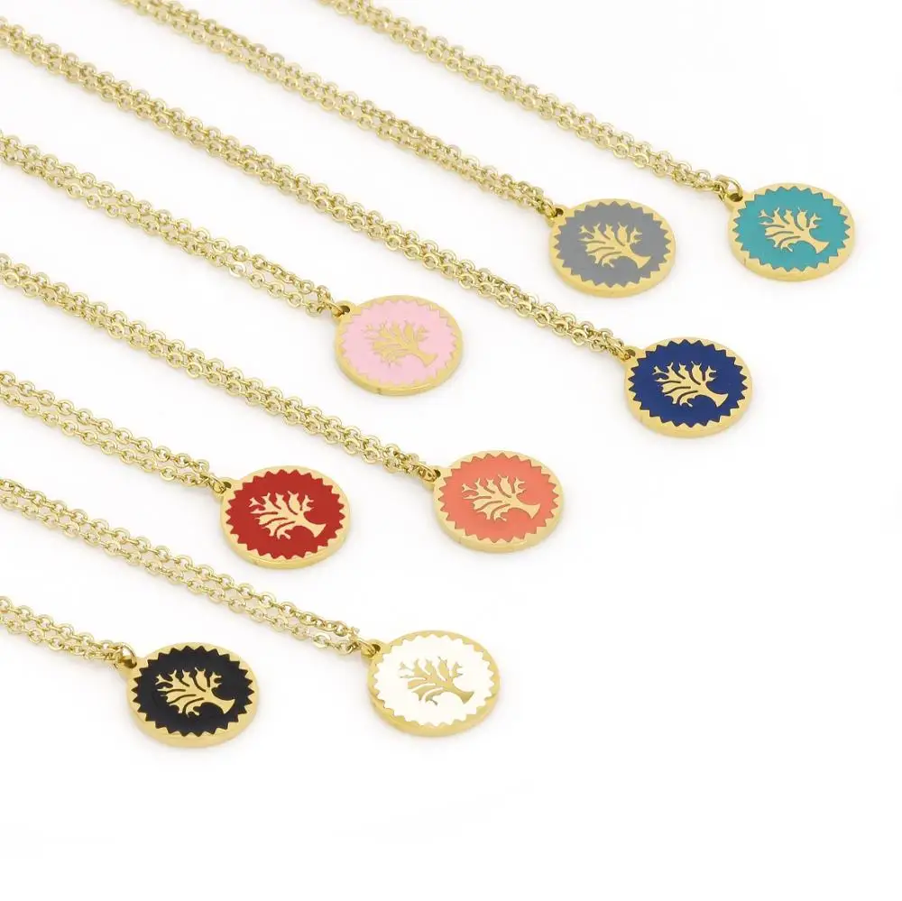 

Gold Tree Of Life Dripping Oil Copper Inlaid Shell Charms Thin Link Pendant Choker Necklace Collar For Women Gift Daily Jewelry