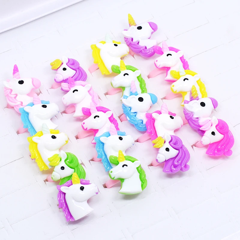 20pc Cartoon Animal rainbow Unicorn Horse Kids Finger girl Rings Favors child Costume Birthday for Baby Party Gifts images - 6