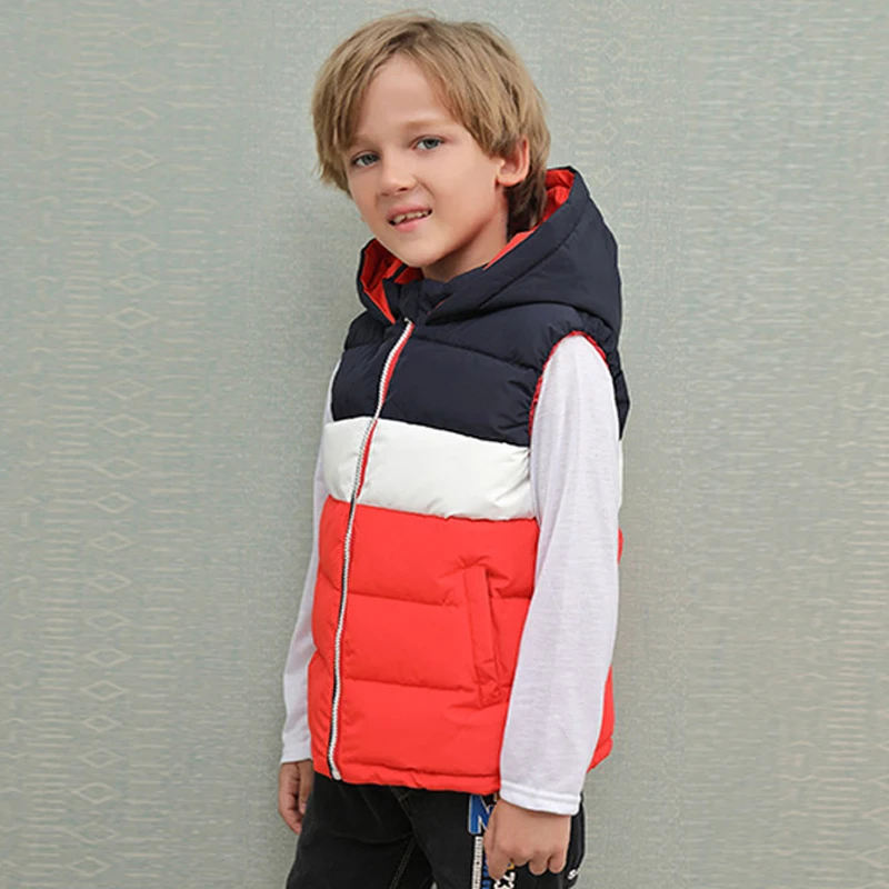 Детский жилет верхняя одежда зимний с капюшоном для мальчиков и девочек детская
