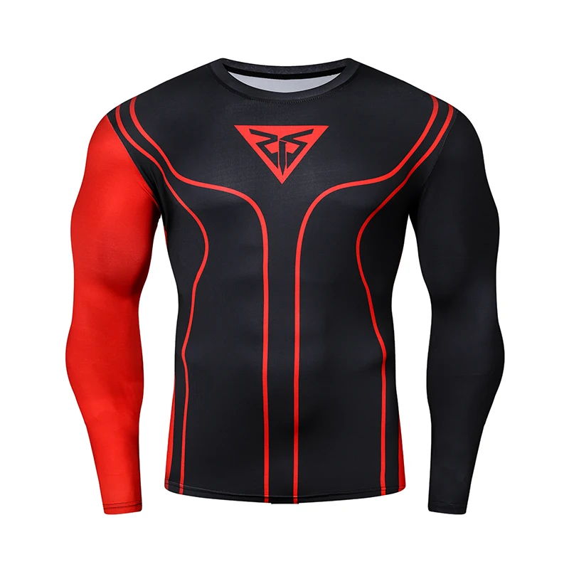 

New Arrival Mens Tops Fitness Long Sleeve Rashguard T Shirt Men Running Bodybuilding Tight Compression Shirt Gym Workout T-Shirt