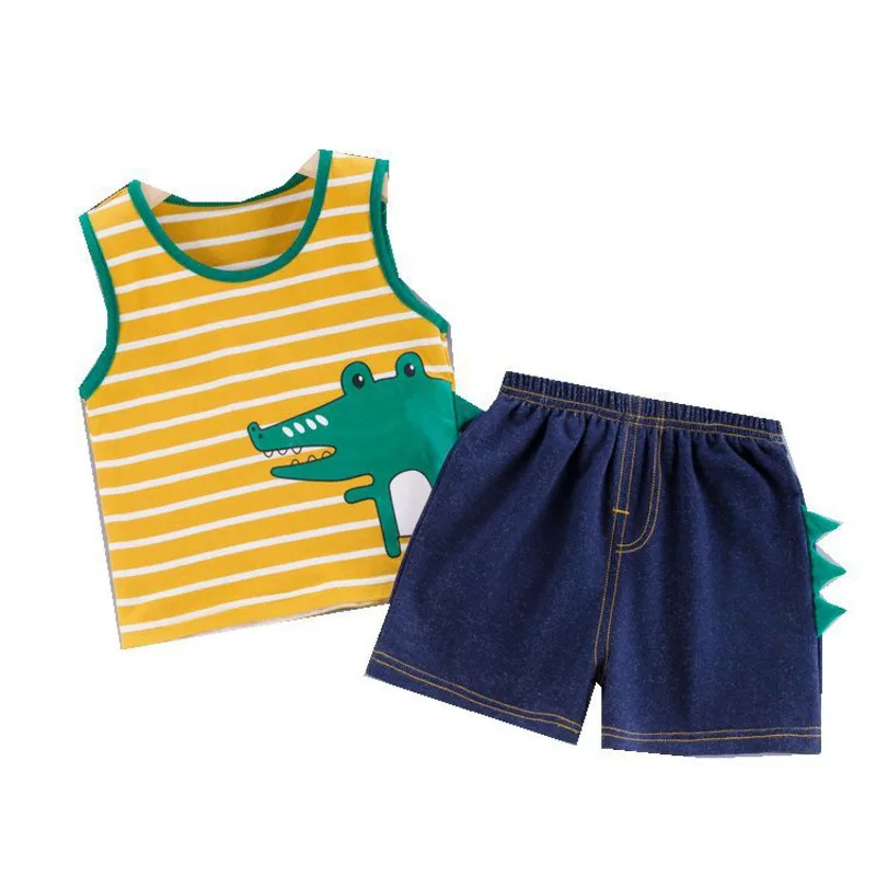 

Kids New Summer Cartoon Clothing Children Boys Girls Striped Vest Shorts 2Pcs/sets Baby Infant Clothes Toddler Casual Tracksuit