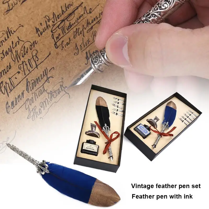 

15ML Refill Ink Feather Quill Pen Feather Calligraphy Pen Feather Fountain Pen Retro Antique Gift Stationery Creative Smooth