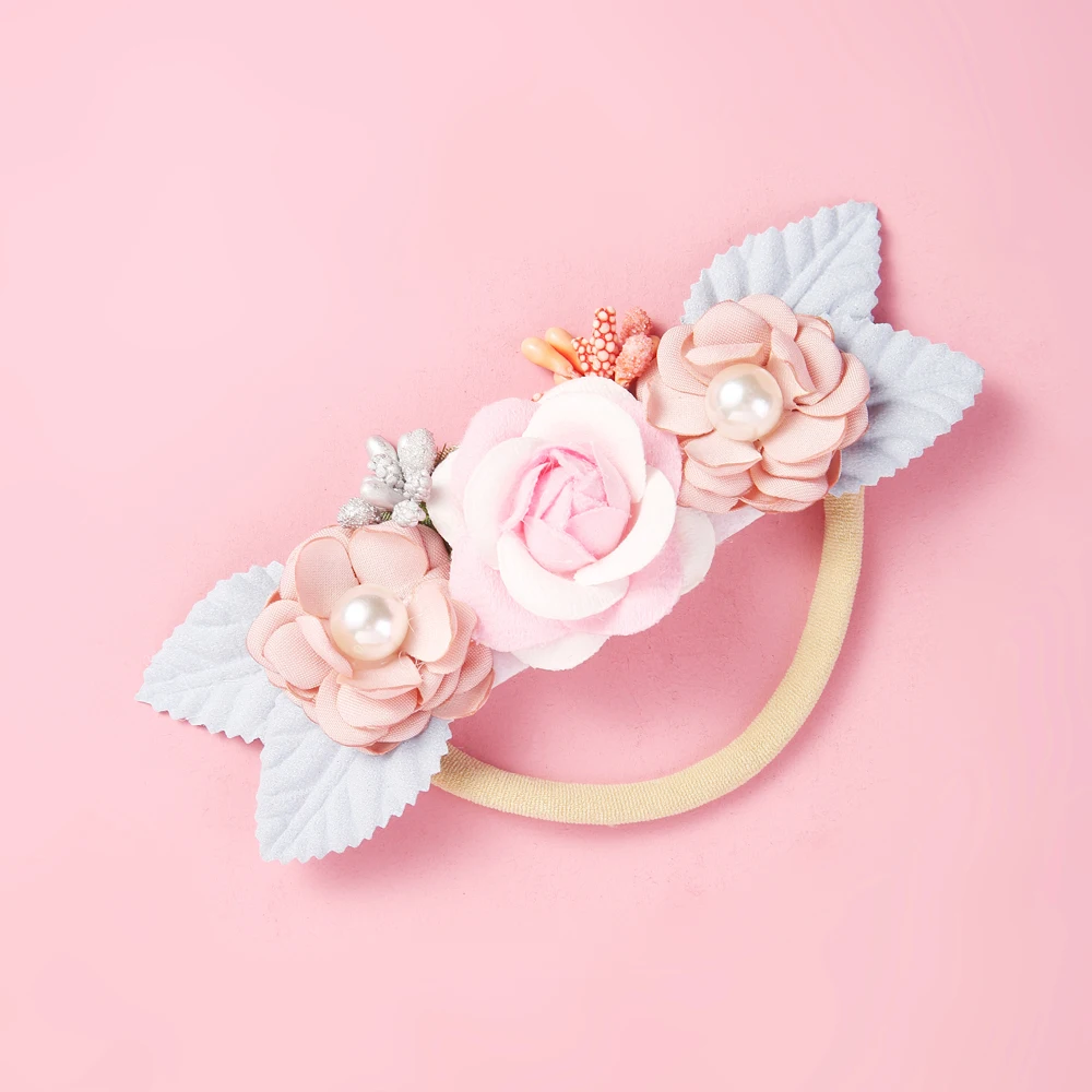 Newborn Baby Headband Flower Bows Pearl Girls Hairband Fashion Nylon Elastic Hair band For Kids Toddler Accessories | Детская одежда и