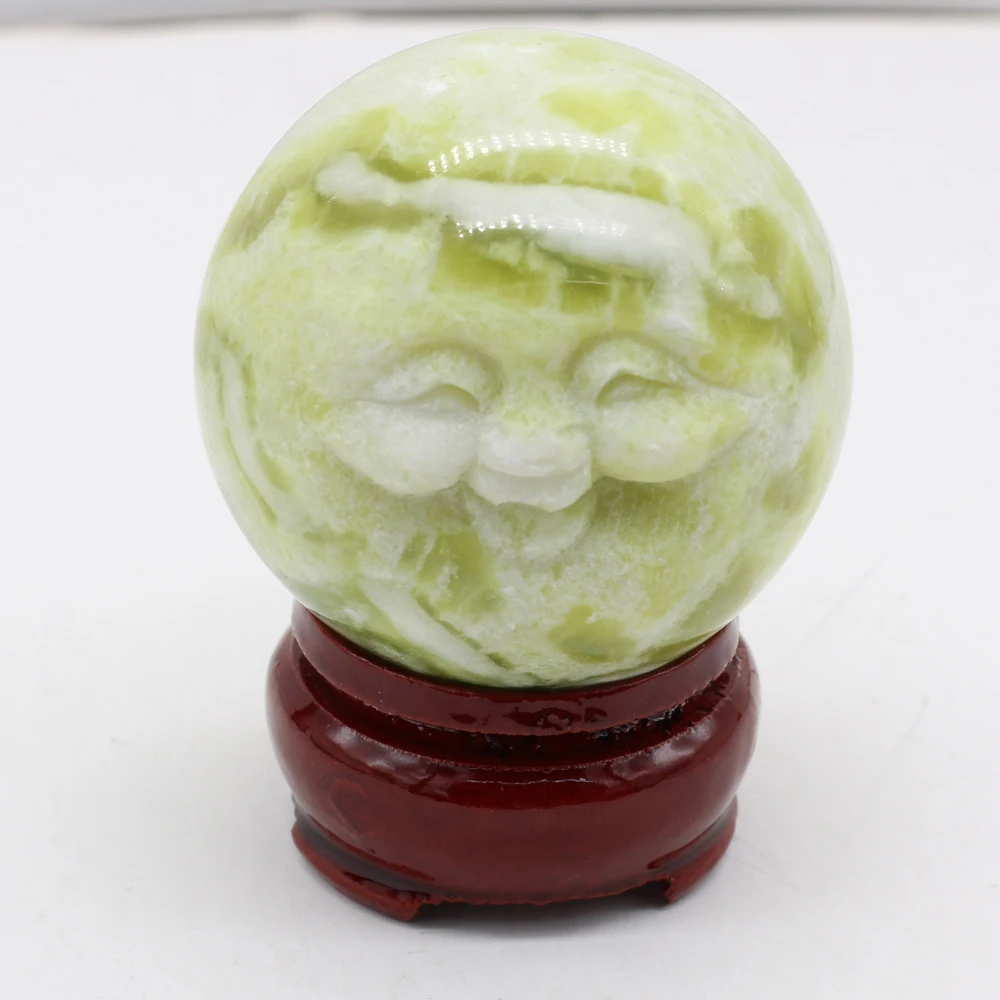 

Wasabi Stone Natural Semi-precious Stone Ornaments Smiley Buddha Base Transfer Ball Reiki Healing Family Car Mineral Decoration