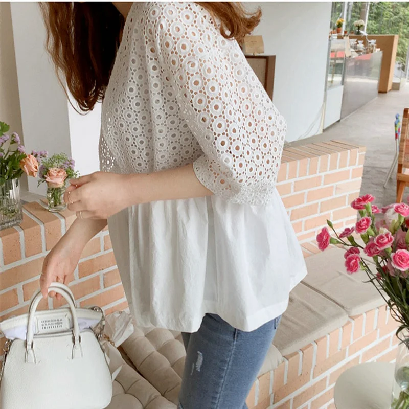 

Cotton Embroidered Summer Sweet Hollow Stitching Thin Half Sleeve Sunscreen Jacket 2021 Women Solid Color Coat Casual Outerwear
