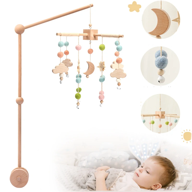 2pcs/set Baby Bed Bell Mobiles Rattles Infant Crib Bracket Star Moon Shape Rotating Bed Bell  for 0-12 Month Newborn Baby Gifts