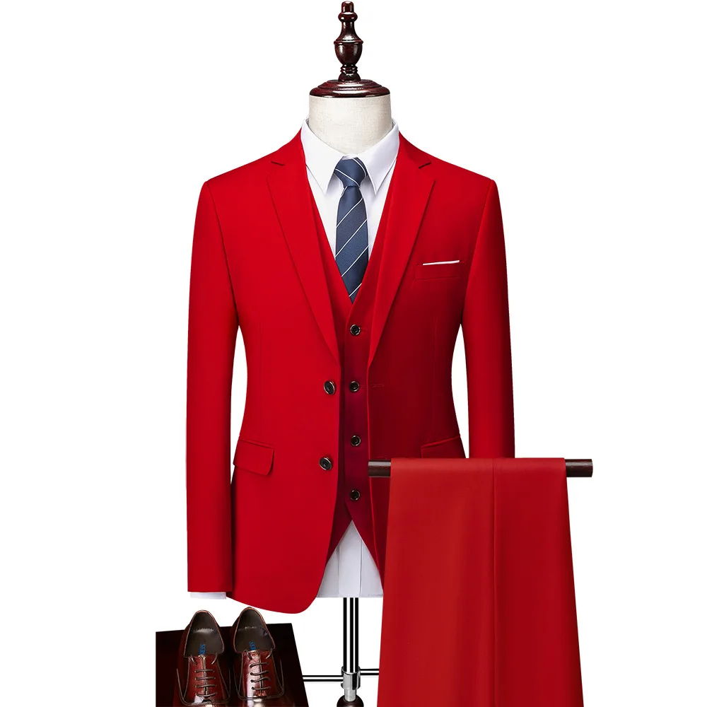 

Red Solid Mens Blazer Jacket Slim Casual Wedding Business Blazers Men Suits 3 Piece (Blazer+Pants+Vest) Costume Homme 12+Colors