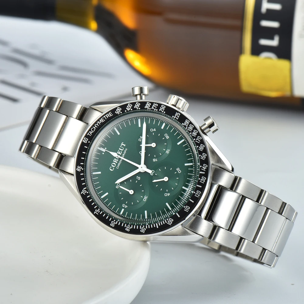 Мужские многофункциональные кварцевые часы-хронограф из нержавеющей стали 40 мм |