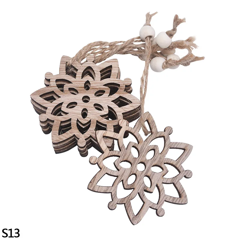 3/6pcs Christmas Wooden Pendant Wooden Hollow Snowflake Christmas Tree Hanging Decor For New Year Xmas Party Ornaments Kids Gift - Цвет: 3pcs S13