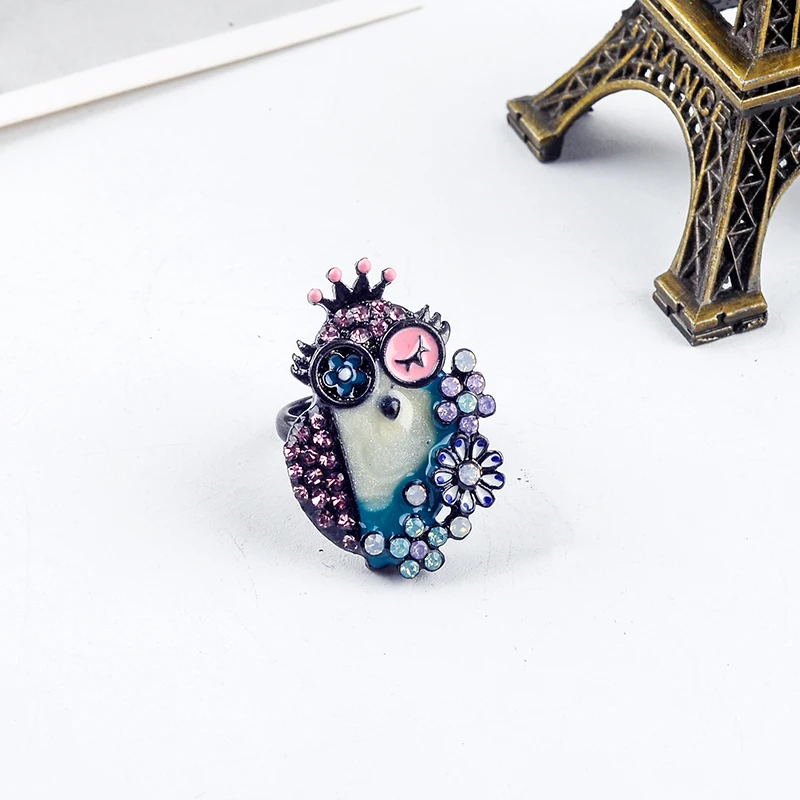 Винтажное богемное эмалированное кольцо с изображением милой совы для женщин