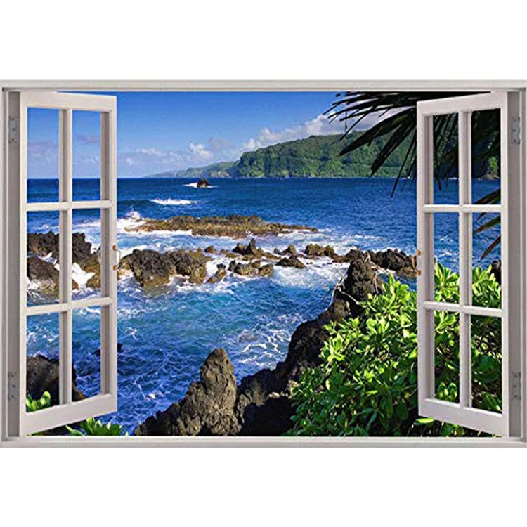 DIY вид на море за окном полная палка 5d круглая дрель точка Алмазная горячая