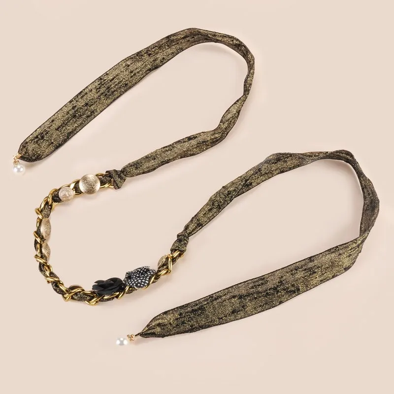 Ремень Тканевый длинный женский индивидуальный металлический декоративный пояс