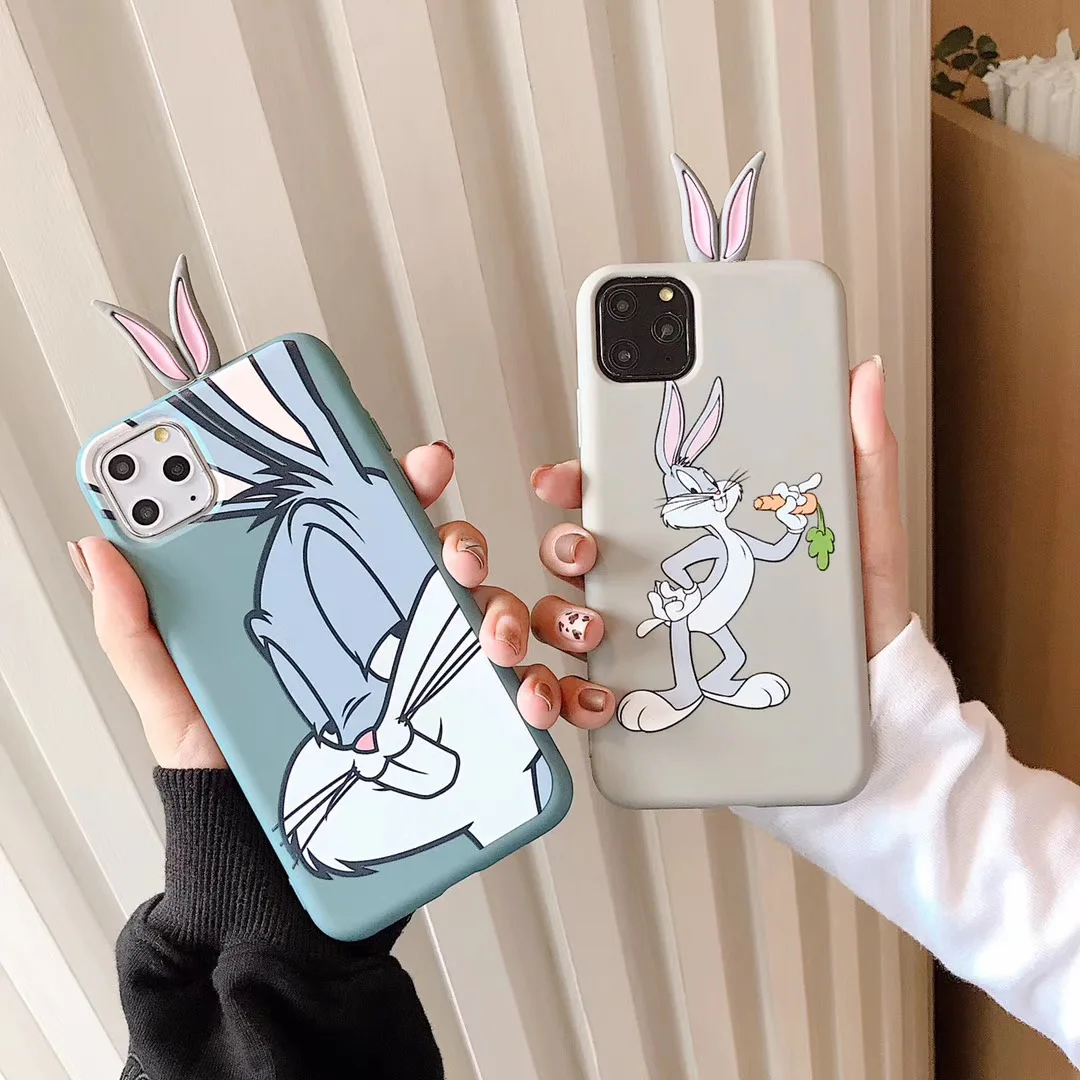 Cute Cartoon Bugs Bunny rabbit Soft silicone Case For iPhone XR X XS 11 Pro Max 7 8 6 Plus With bracket ear Phone Cover Coque |
