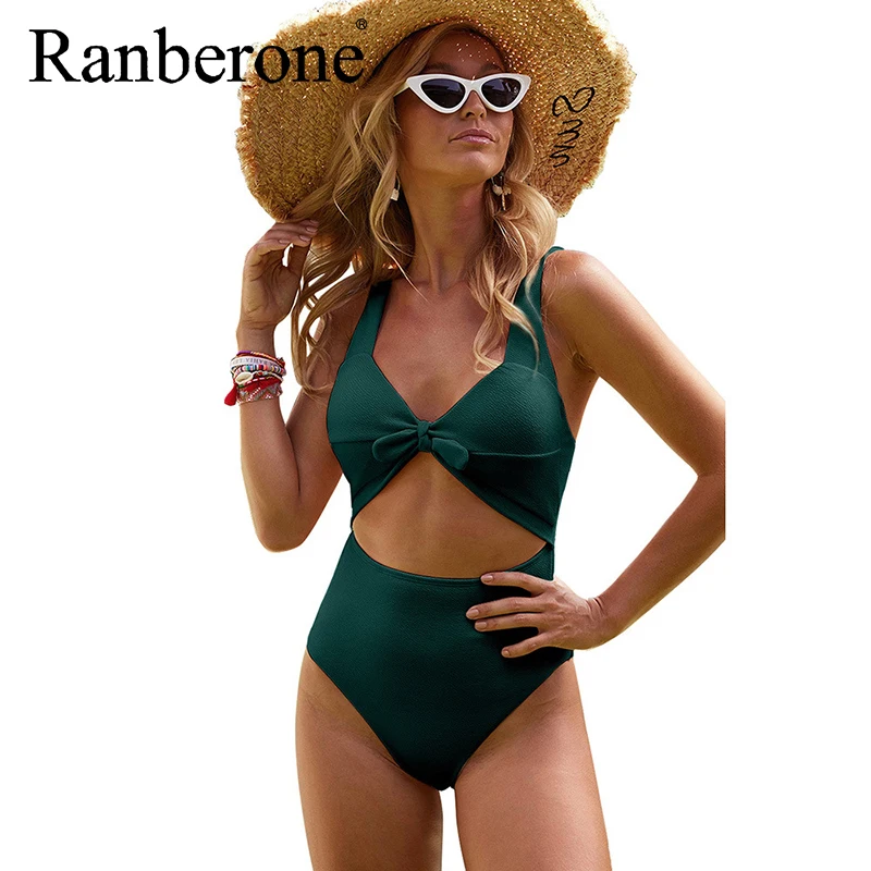 Ranberone 2020 цельный новый купальник для женщин однотонный сексуальный летний