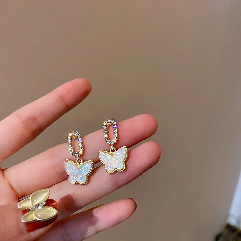 Корейские серьги Модные ювелирные изделия Стразы Shel Butterfly сережки Oorbellen милые для