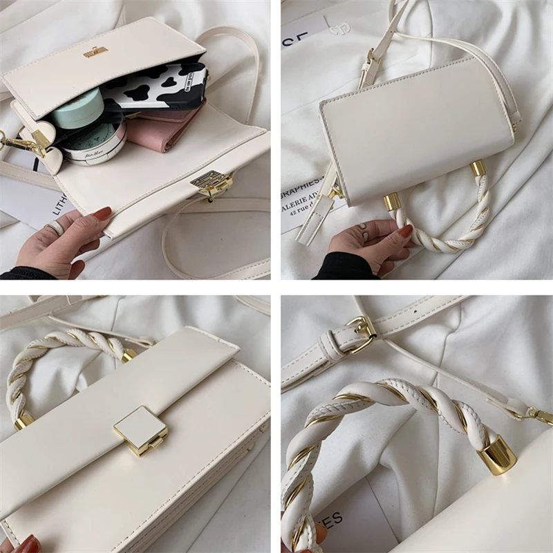 

Unique Design Twsit Top-Handle Bags For Women Designer Brand Push Lock Flap High Quality PU Leather Shoulder Crossbody Bags 2021