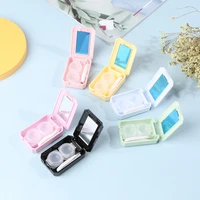 mini solid color contact lens case with mirror second item half price beauty lens case contact lens storage box can as gift