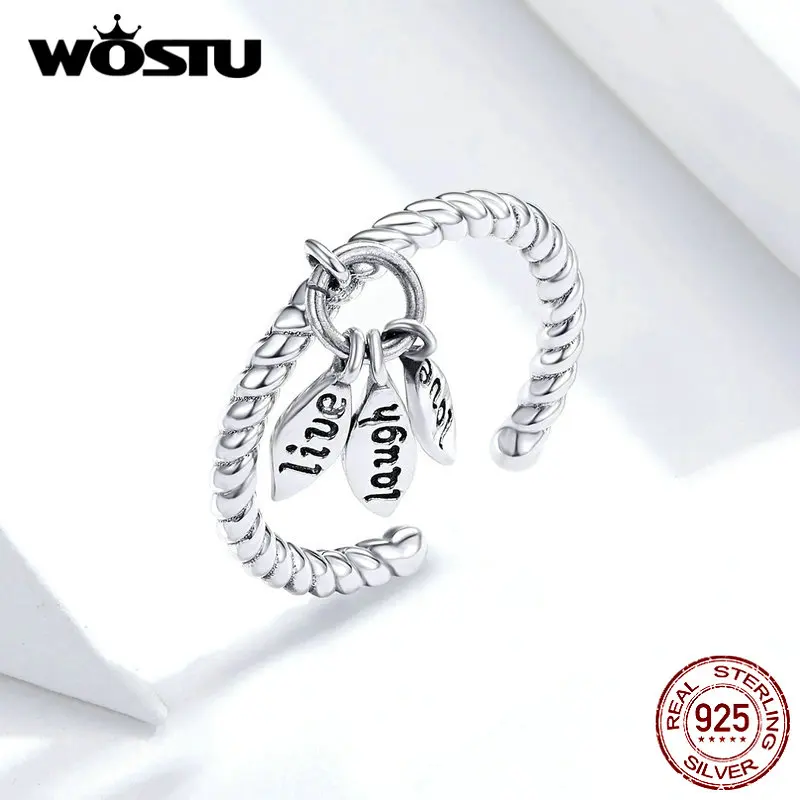 WOSTU,, 925 пробы, серебряное, любовь, смех, живое кольцо, регулируемый Штабелируемый палец для женщин, свадьба, серебро, 925, ювелирное изделие, CQR570
