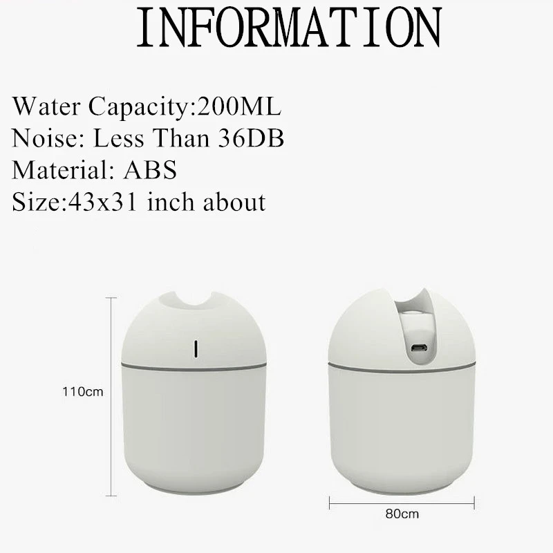 

200ML Ultrasonic Mini Air Humidifier Aroma Essential Oil Diffuser USB Fogger Anion Mist Maker Purifier Portable