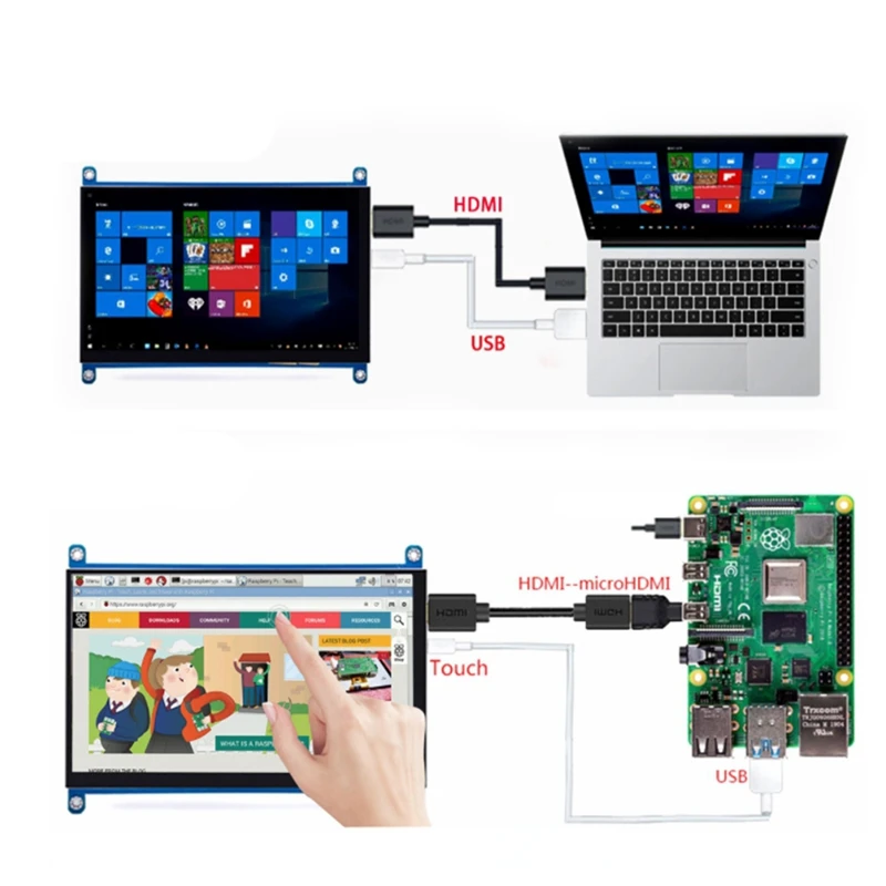 7-дюймовый HDMI-совместимый USB ЖК-дисплей монитор 1024x600 HD емкостный пресс-экран