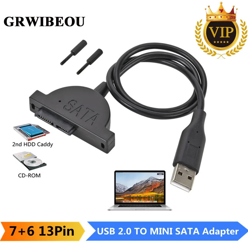 

Адаптер USB 2,0 на Mini Sata II 7 + 6 13Pin для ноутбука, CD/DVD ROM, конвертер привода Slim Line, USB 2,0 SATA в стабильном стиле