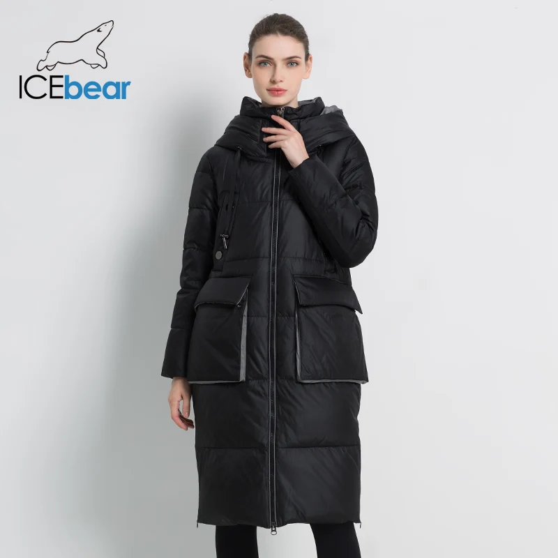 ICEbear2019 Новое зимнее женское пальто Большой карманный женский пиджак Стильное женское пальто Длинная женская одежда высокого качества с капюшоном Парки GWD19556