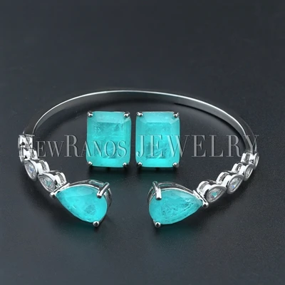 earrings-bracelet Newranos синий Pedra Fusion камень ювелирный набор Шарм браслет и квадратный Стад Комплект сережек для женщин модные ювелирные изделия SFX0012604 - Окраска металла: earrings-bracelet