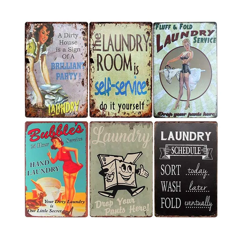

Laundry Sign Vintage Poster Laundry Room Decoration Pin Up Plaque Cafe Club Wall Decorative Home Decor 20x30cm