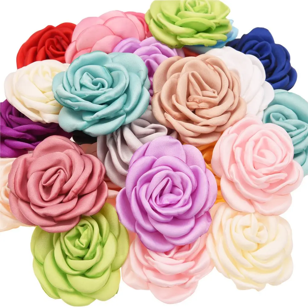 10 шт. атласный цветок 6 см Жареные Цветочные Цветы Camillia DIY Цветы Аксессуары для волос горящий цветок без заколки для волос