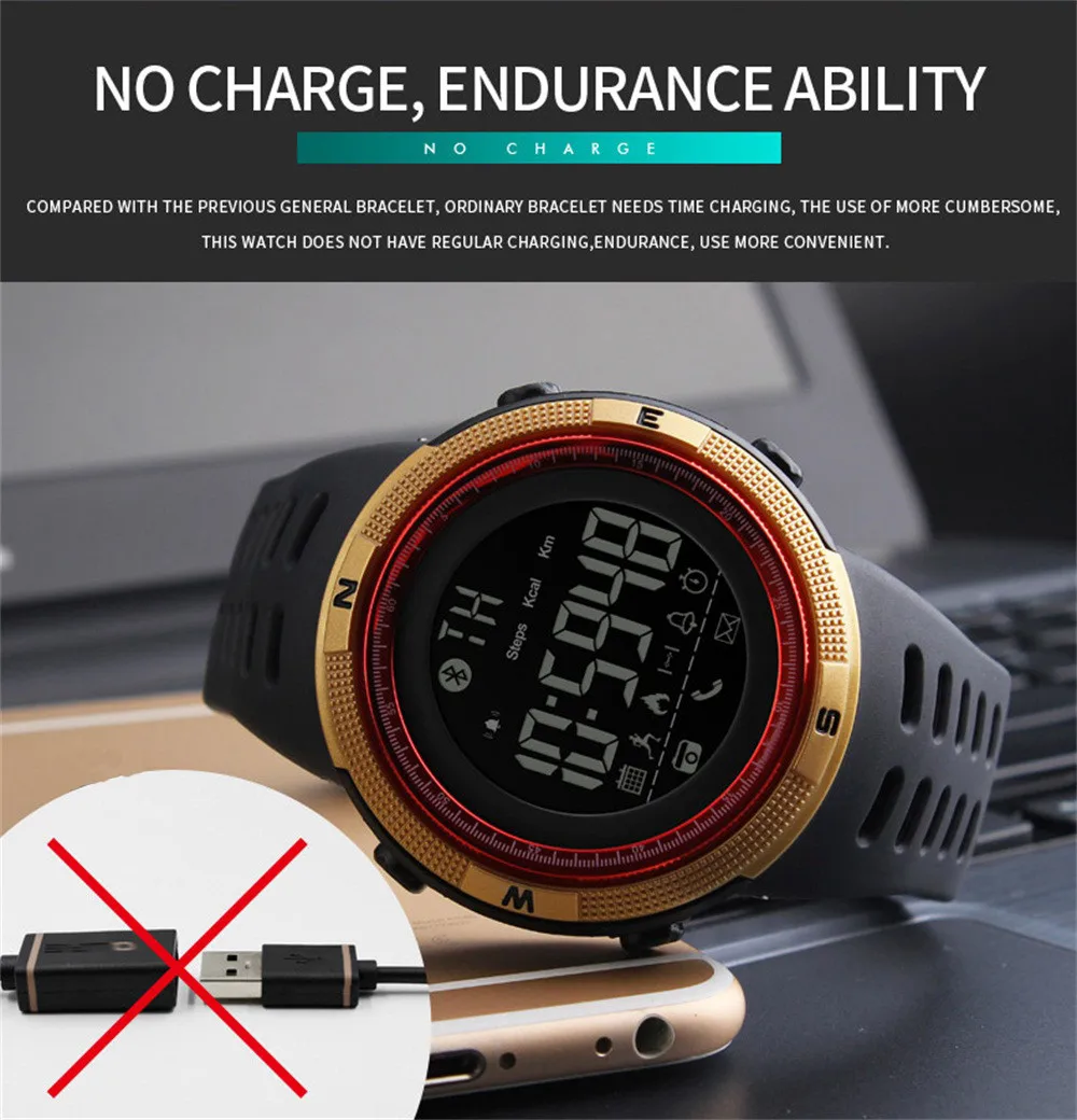 SKMEI 1250 водонепроницаемые Смарт часы Bluetooth будильник калорий часы фитнес часы Relogio Masculino мужские наручные часы для Android IOS