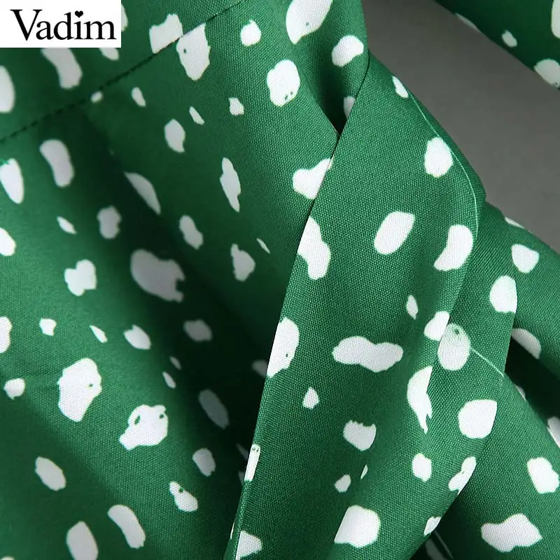 Женское элегантное платье vadim зеленое миди с принтом длинные рукава отложной