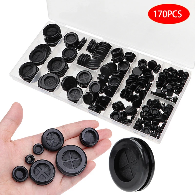 

170pcs Car Auto Rubber Sealing Ring Wire Guard Ring Double-sided Rubber Grommets Kit Parts Tool Accessories Parts