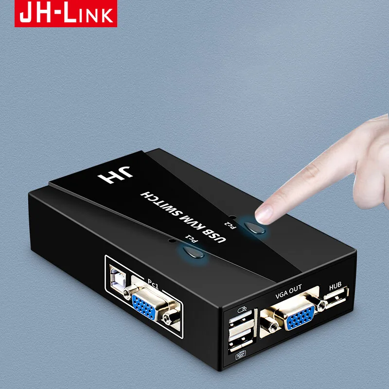 

JH-LINK 2/4 port kvm switch USB 2.0 VGA Splitter Printer Mouse Keyboard Pendrive Share Switcher 1440*1920 VGA Switch Box Adapter