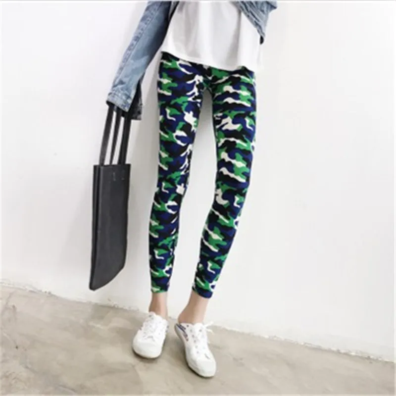 

Spring Comfortable Pants Women Retro Stretch Pants Nine-Point Leggings Camouflage Printed Milk Silk Fashion Ladies Feet Pants